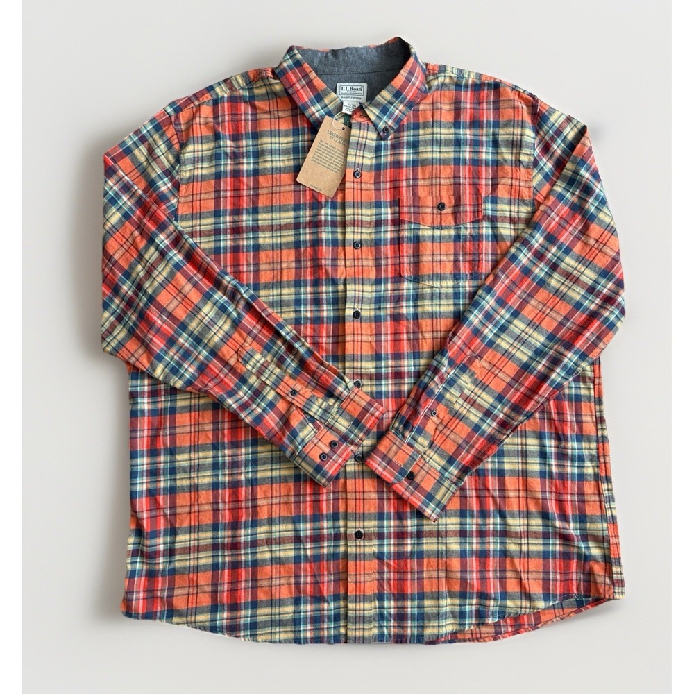 LL Bean Lakewashed Flannel Long Sleeve Shirt Men XXL NWT Slightly Fitted Plaid